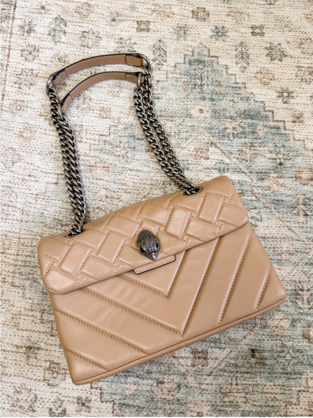 Kurt Geiger London Kensington Quilted Leather Shoulder Bag Camel Tan
